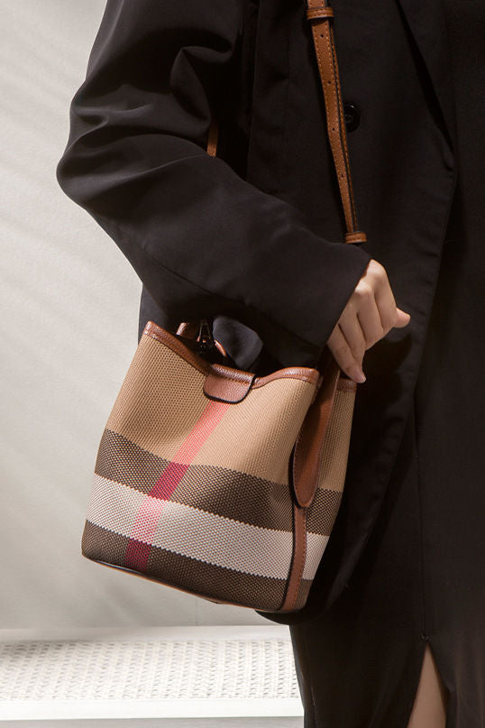 Casual Vintage Plaid Spliced Bucket Bag