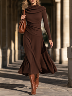 Florence Chocolate Brown Cowl Neck Long Sleeve Midi Dress