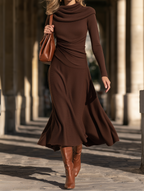 Florence Chocolate Brown Cowl Neck Long Sleeve Midi Dress