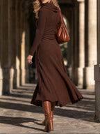 Florence Chocolate Brown Cowl Neck Long Sleeve Midi Dress