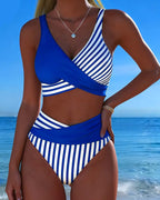 Bikini con estampado de rayas cruzado