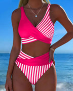 Bikini con estampado de rayas cruzado