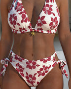 Bikini halter con estampado de hibisco