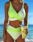 Bikini con estampado de rayas cruzado