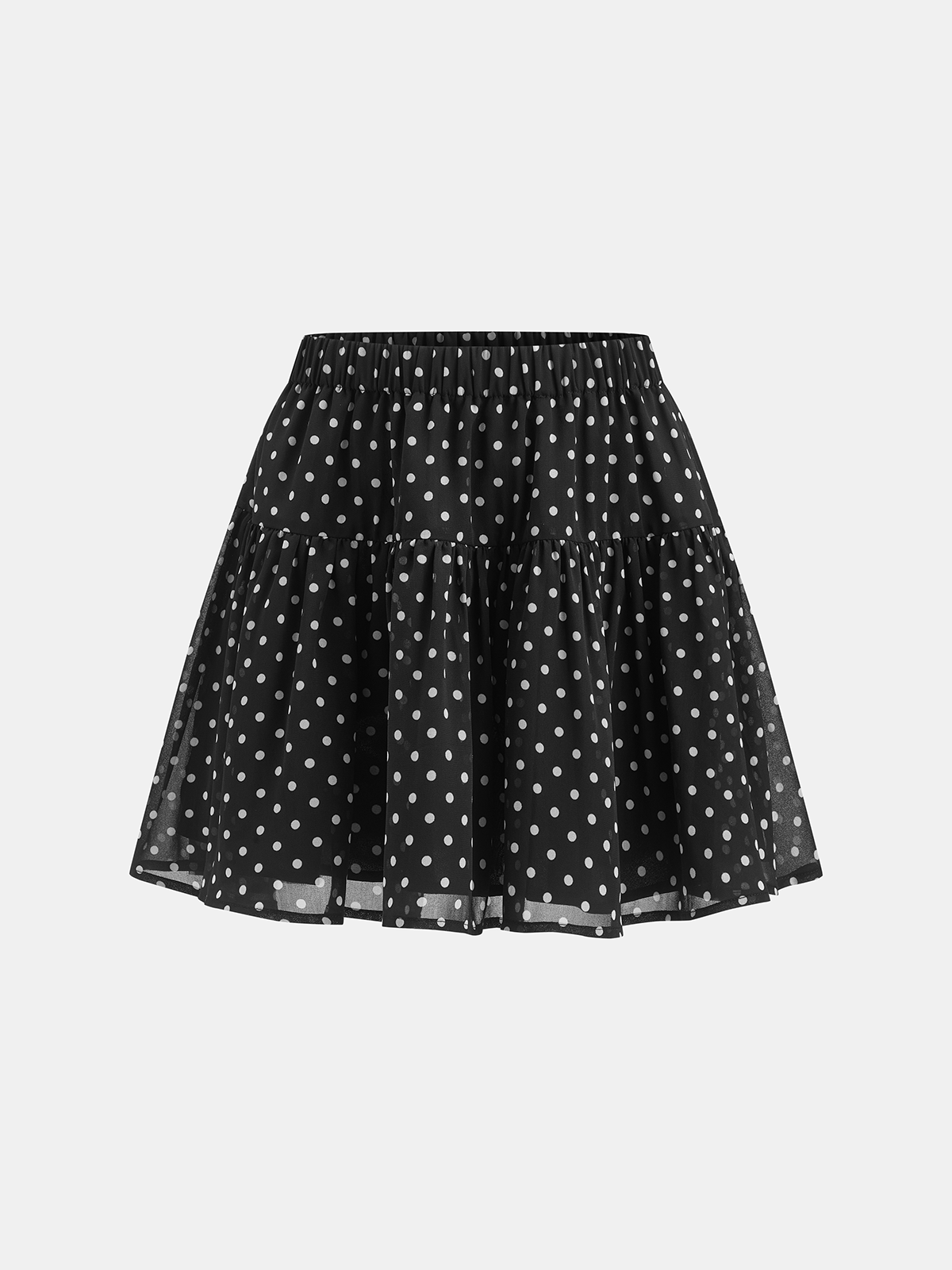 Conjunto de camisa transparente y minifalda de lunares