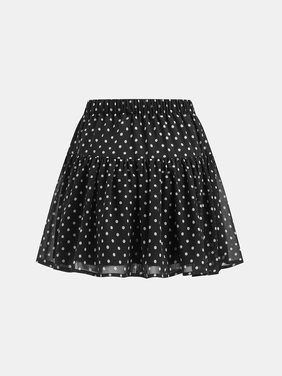 Conjunto de camisa transparente y minifalda de lunares