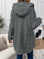 Cloud Faux Fur Hooded Coat with Cable-Knit Texture