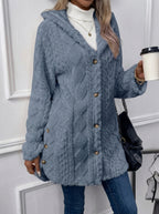 Cloud Faux Fur Hooded Coat with Cable-Knit Texture