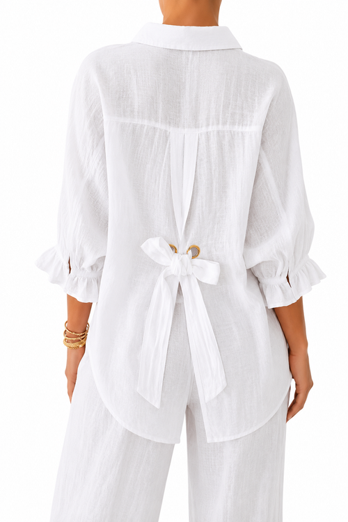 Cotton and linen shirt with a bow at the back