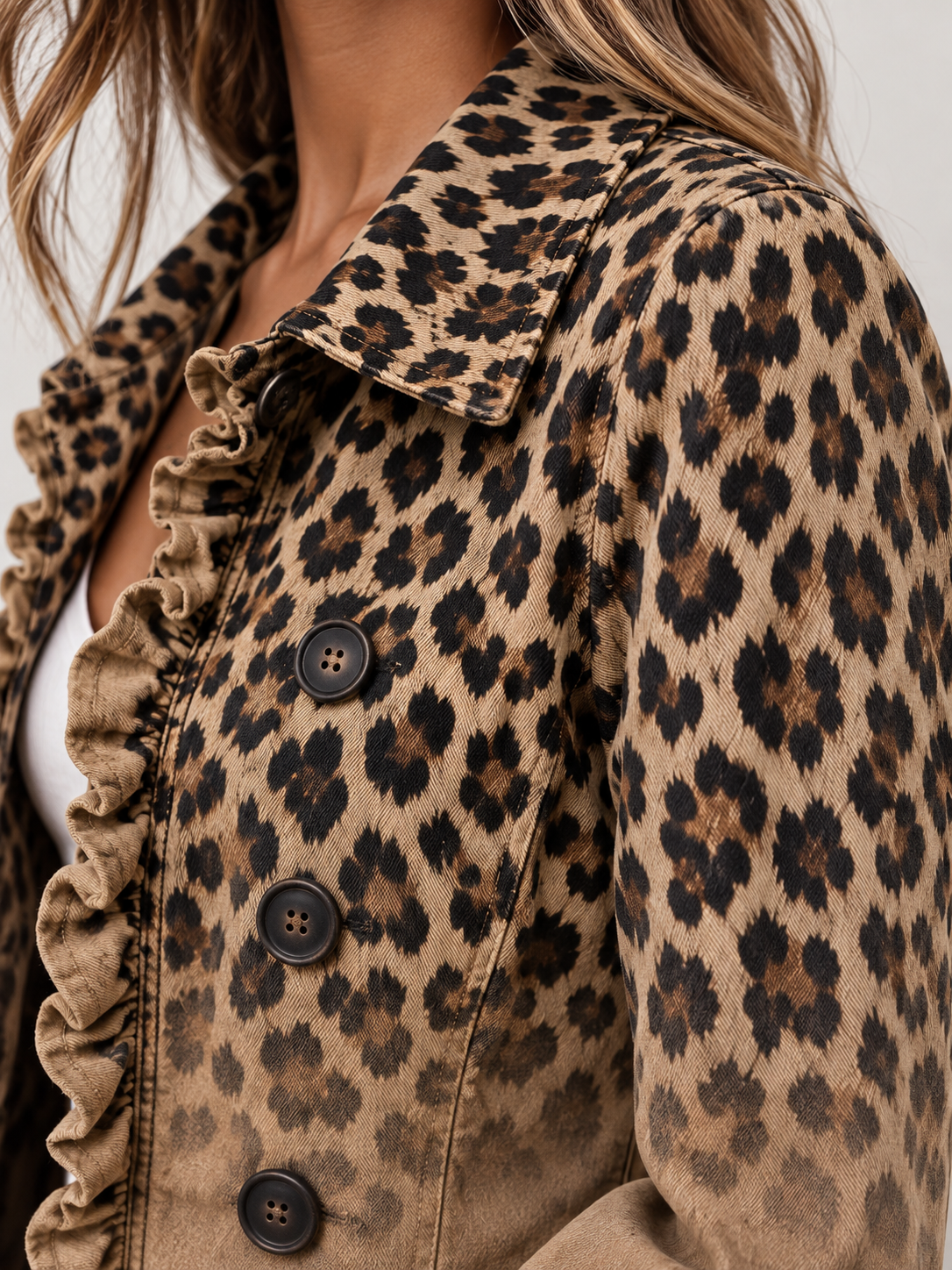 Ombré Leopard Print Ruffle Jacket