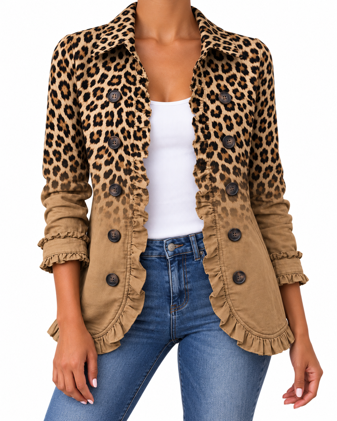 Ombré Leopard Print Ruffle Jacket