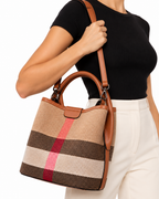 Casual Vintage Plaid Spliced Bucket Bag