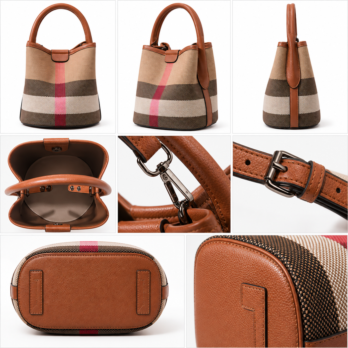 Casual Vintage Plaid Spliced Bucket Bag