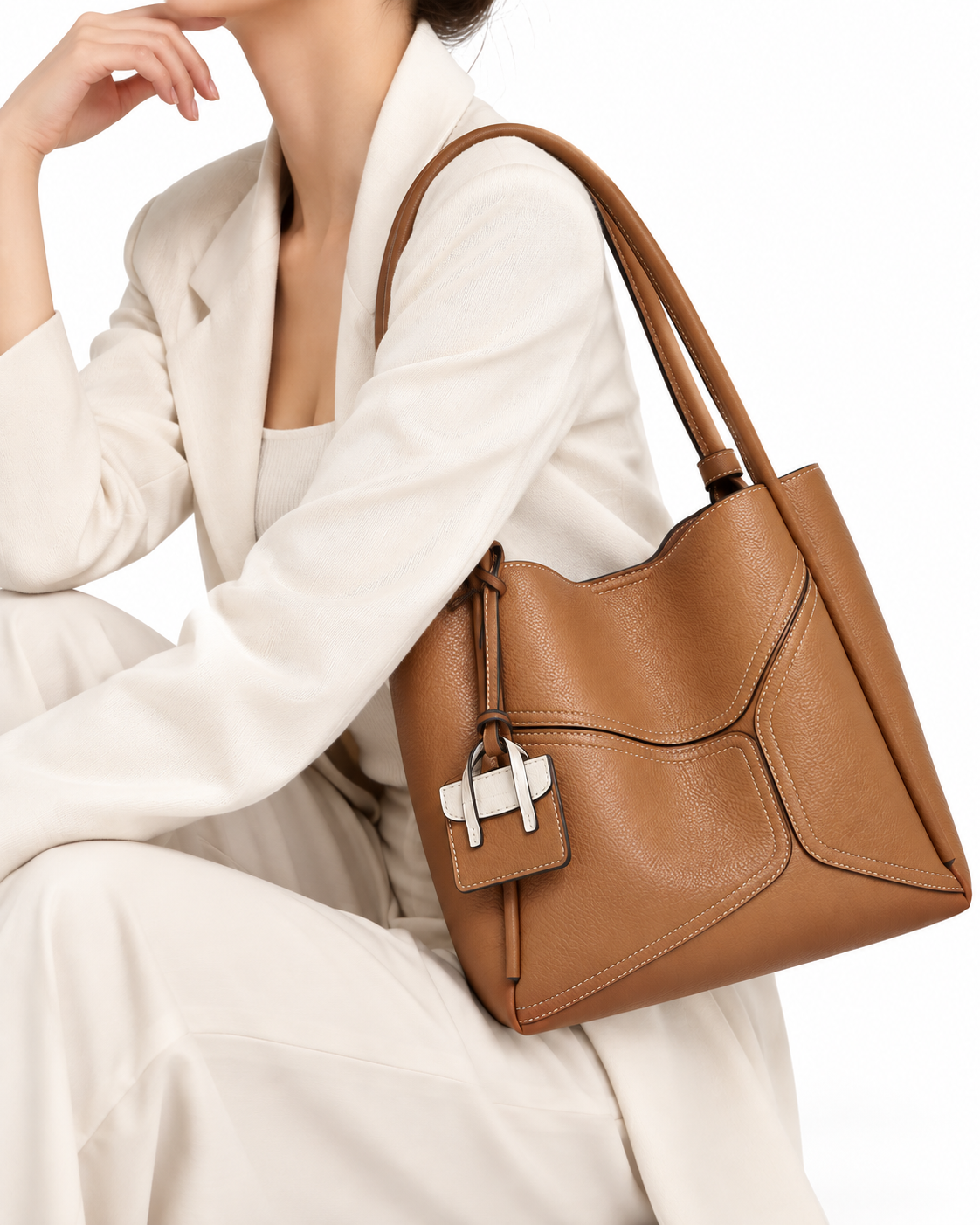 Simple Office Spliced Large-Capacity Tote Bag