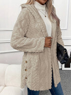 Cloud Faux Fur Hooded Coat with Cable-Knit Texture