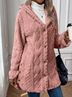 Cloud Faux Fur Hooded Coat with Cable-Knit Texture