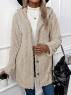 Cloud Faux Fur Hooded Coat with Cable-Knit Texture