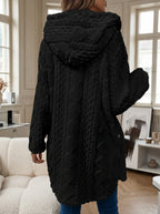 Cloud Faux Fur Hooded Coat with Cable-Knit Texture
