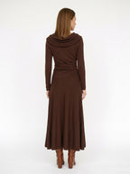 Florence Chocolate Brown Cowl Neck Long Sleeve Midi Dress