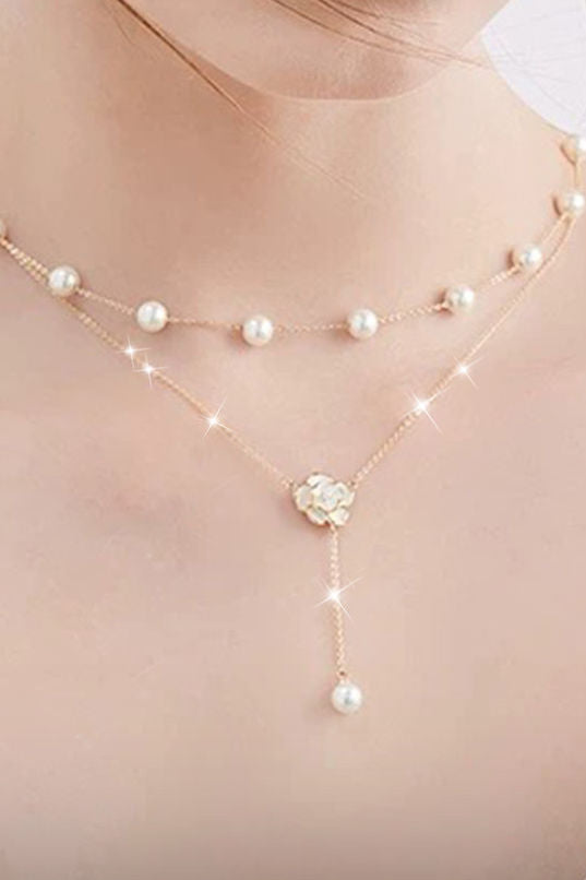 Elegant Temperament Camellia Double-Layer Pearl Necklace