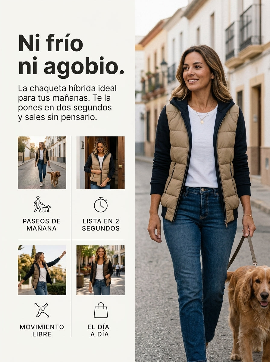 NORA CHALECO ACOLCHADO CON MANGAS DE SUDADERA Y CAPUCHA