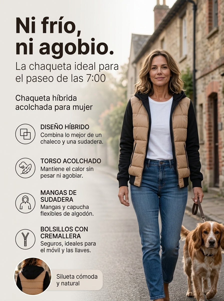 NORA CHALECO ACOLCHADO CON MANGAS DE SUDADERA Y CAPUCHA