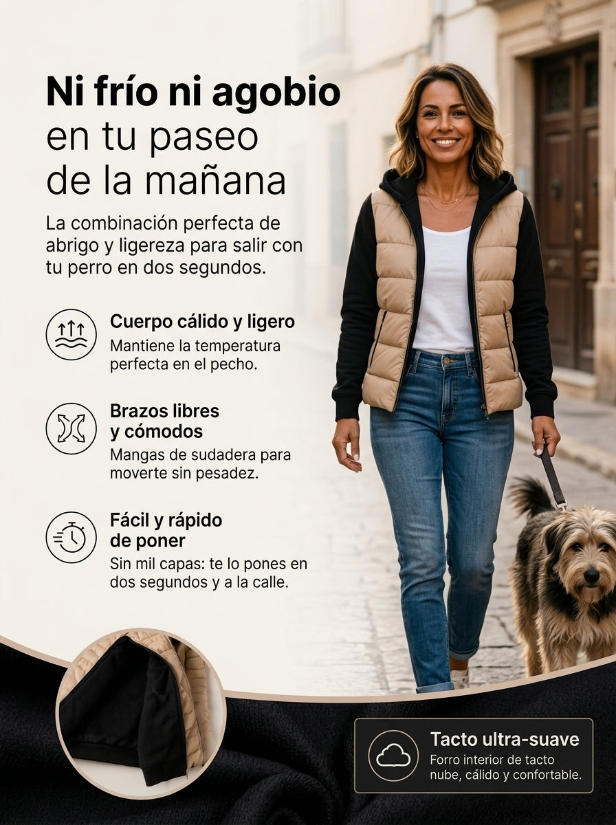 NORA CHALECO ACOLCHADO CON MANGAS DE SUDADERA Y CAPUCHA