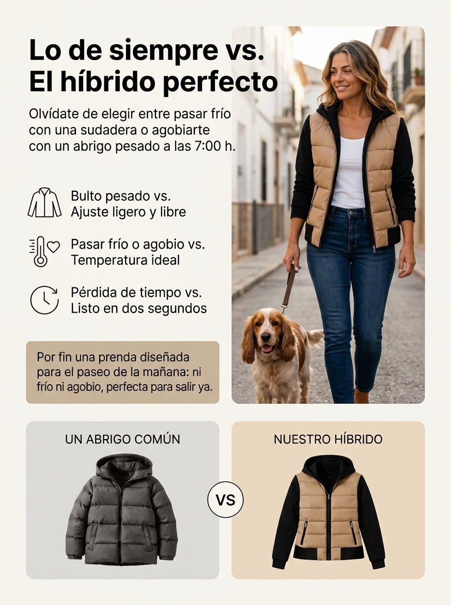NORA CHALECO ACOLCHADO CON MANGAS DE SUDADERA Y CAPUCHA