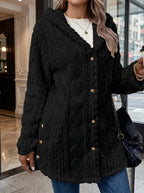 Cloud Faux Fur Hooded Coat with Cable-Knit Texture