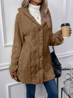 Cloud Faux Fur Hooded Coat with Cable-Knit Texture