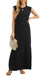 Vestido largo elegante con abertura lateral y tejido antiarrugas