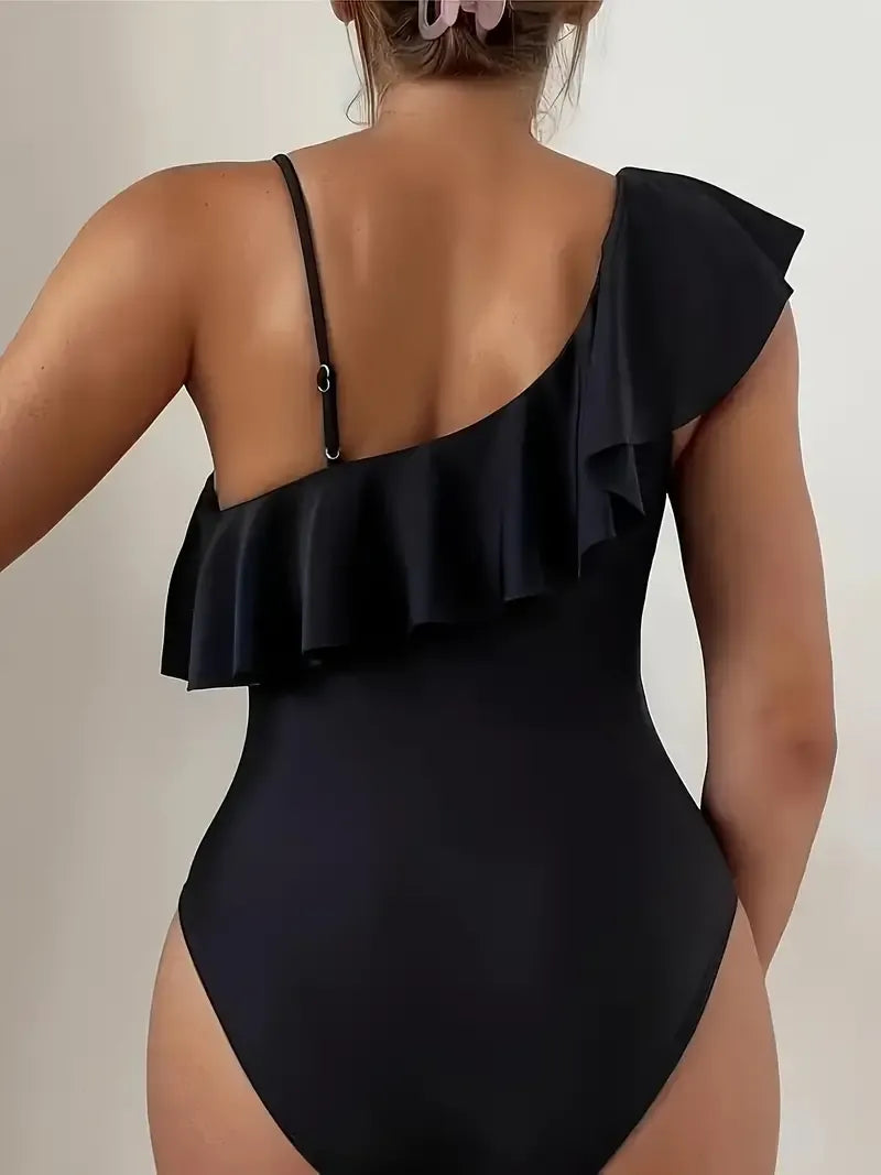 Bañador de un hombro con transparencias de malla
