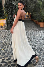 Vestido largo de escote en V bicolor