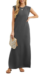 Vestido largo elegante con abertura lateral y tejido antiarrugas