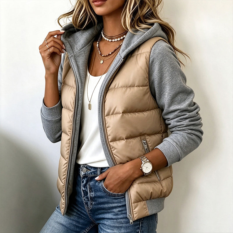 NORA CHALECO ACOLCHADO CON MANGAS DE SUDADERA Y CAPUCHA