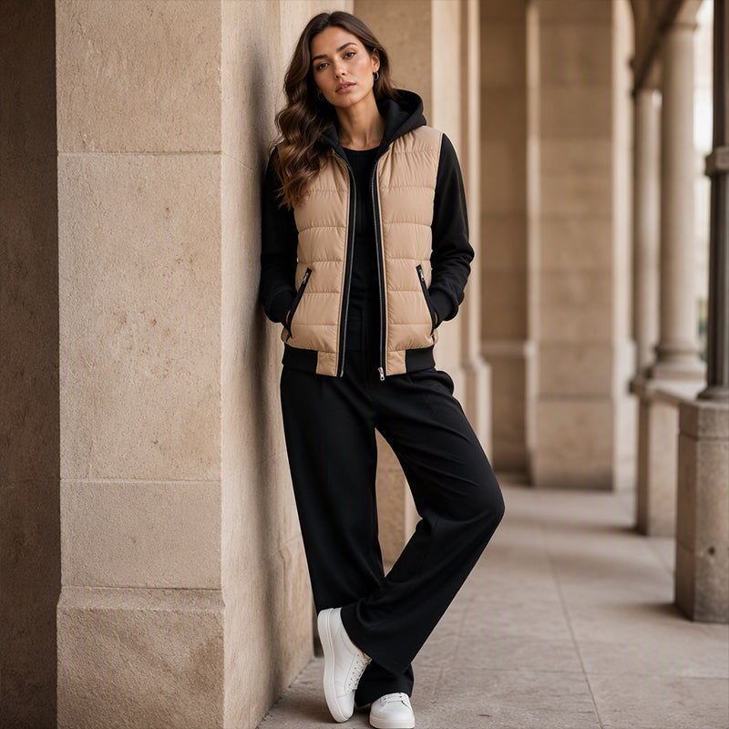 NORA CHALECO ACOLCHADO CON MANGAS DE SUDADERA Y CAPUCHA